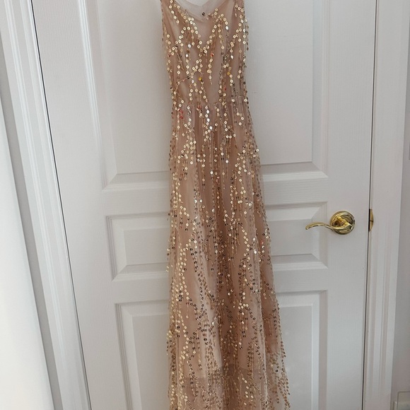 Sequin Fringe Evening Maxi Dress – V Neck, Backless, Formal & Elegant - Picture 6 of 11